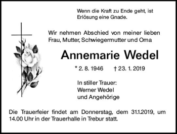 Traueranzeige von Annemarie Wedel von vrm-trauer