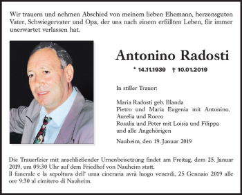 Traueranzeige von Antonino Radosti von vrm-trauer