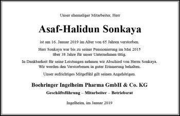 Traueranzeige von Asaf-Halidun Sonkaya von vrm-trauer
