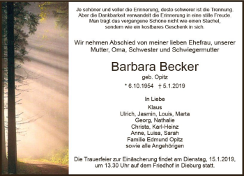 Traueranzeige von Barbara Becker von vrm-trauer