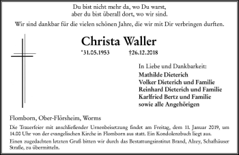 Traueranzeige von Christa Waller von vrm-trauer