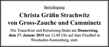Traueranzeige von Christa Gräfin Strachwitz von Gross-Zauche und Camminetz von vrm-trauer