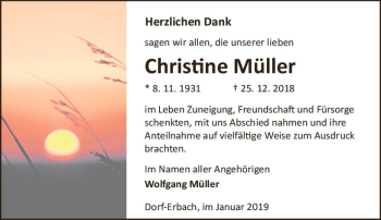 Traueranzeige von Christine Müller von vrm-trauer