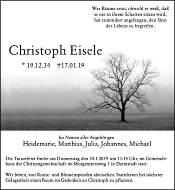 Traueranzeige von Christoph Eisele von vrm-trauer