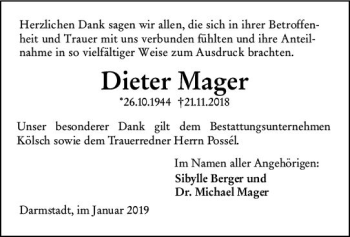 Traueranzeige von Dieter Mager von vrm-trauer