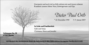 Traueranzeige von Dieter Paul Orth von vrm-trauer