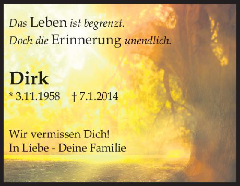  Traueranzeige für Dirk Kreuder vom 07.01.2019 aus vrm-trauer