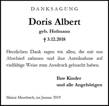 Traueranzeige von Doris Albert von vrm-trauer