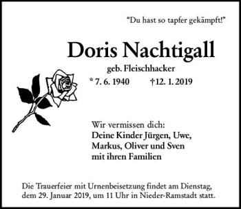 Traueranzeige von Doris Nachtigall von vrm-trauer