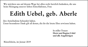 Traueranzeige von Edith Uebel von vrm-trauer