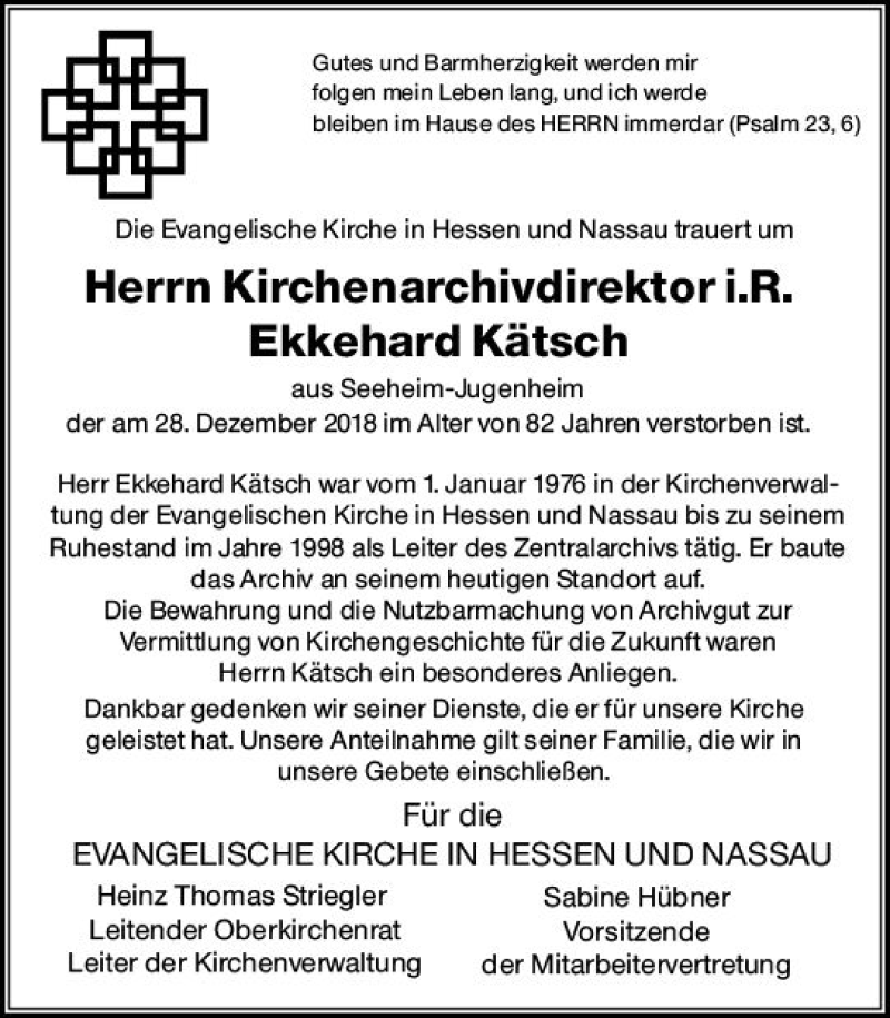  Traueranzeige für Ekkehard Kätsch vom 05.01.2019 aus vrm-trauer