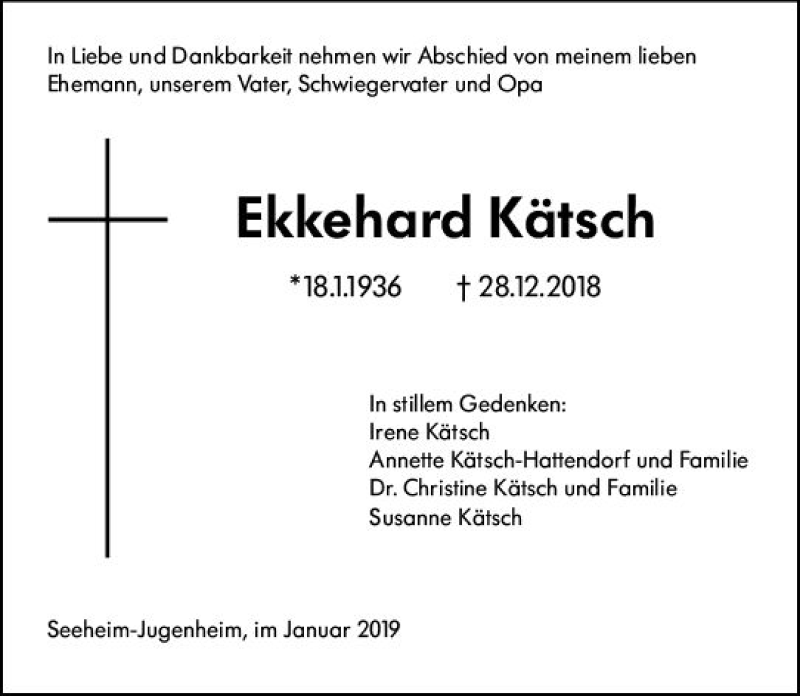 Traueranzeige für Ekkehard Kätsch vom 05.01.2019 aus vrm-trauer