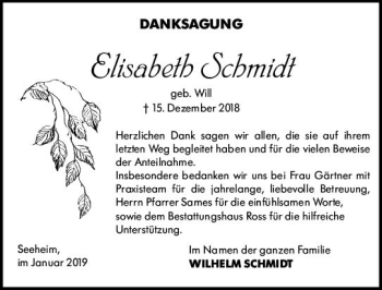Traueranzeige von Elisabeth Schmidt von vrm-trauer