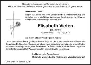 Traueranzeige von Elisabeth Vieten von vrm-trauer