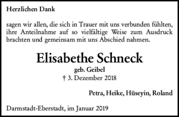 Traueranzeige von Elisabethe Schneck von vrm-trauer
