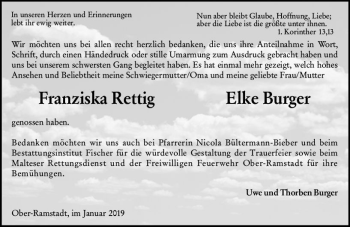 Traueranzeige von Elke Burger von vrm-trauer