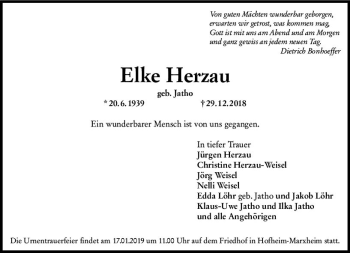 Traueranzeige von Elke Herzau von vrm-trauer