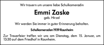 Traueranzeige von Emmi Zaske von vrm-trauer