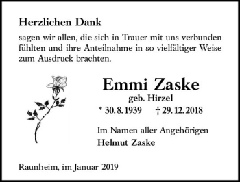 Traueranzeige von Emmi Zaske von vrm-trauer