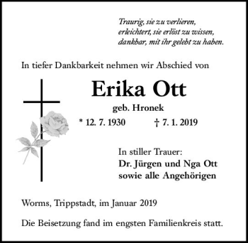Traueranzeige von Erika Ott von vrm-trauer
