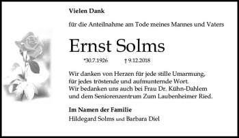Traueranzeige von Ernst Solms von vrm-trauer