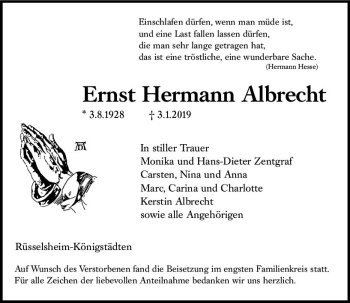 Traueranzeige von Ernst Herrmann Albrecht von vrm-trauer