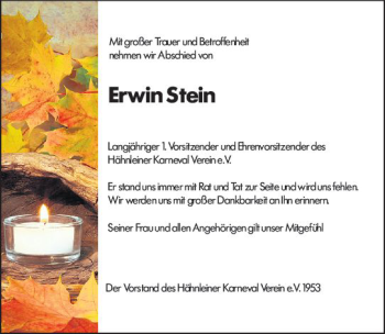 Traueranzeige von Erwin Stein von vrm-trauer