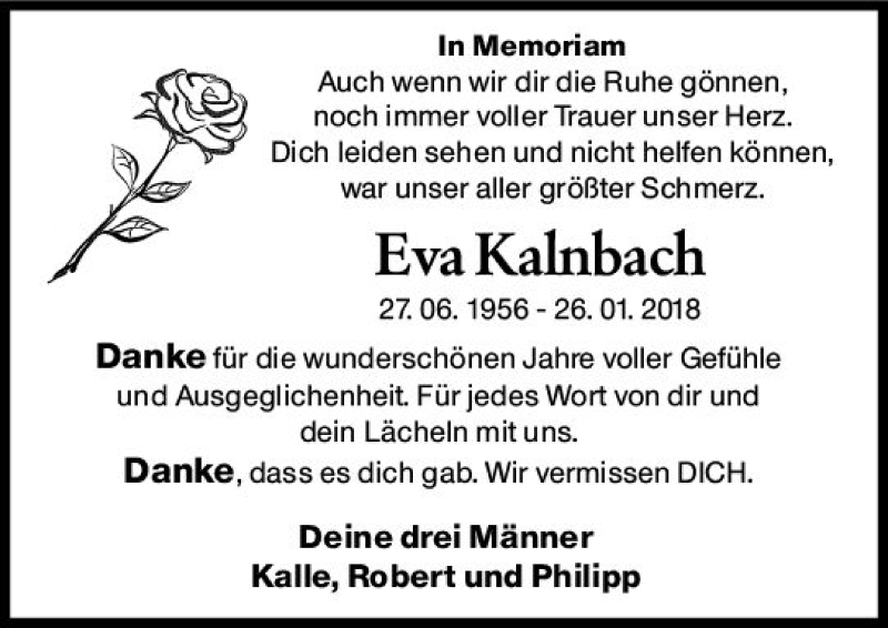  Traueranzeige für Eva Kalnbach vom 26.01.2019 aus vrm-trauer
