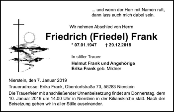 Traueranzeige von Friedrich Frank von vrm-trauer