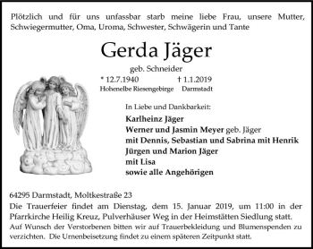 Traueranzeige von Gerda Jäger von vrm-trauer