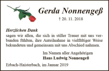 Traueranzeige von Gerda Nonnengeß von vrm-trauer