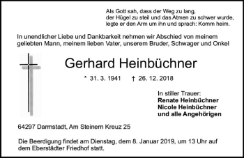 Traueranzeige von Gerhard Heinbüchner von vrm-trauer