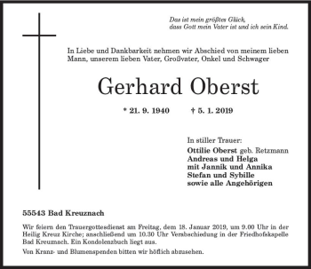 Traueranzeige von Gerhard Oberst von vrm-trauer