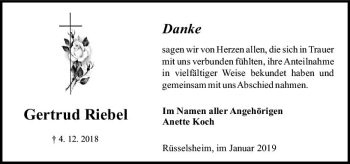 Traueranzeige von Gertrud Riebel von vrm-trauer
