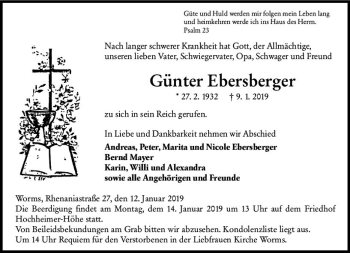 Traueranzeige von Günter Ebersberger von vrm-trauer