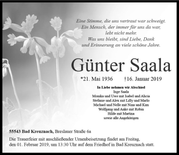 Traueranzeige von Günter Saala von vrm-trauer