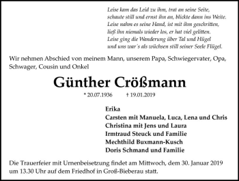 Traueranzeige von Günther Crößmann von vrm-trauer