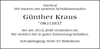 Traueranzeige von Günther Kraus von vrm-trauer