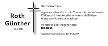 Traueranzeige von Günther Roth von vrm-trauer