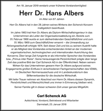 Traueranzeige von Hans Albers von vrm-trauer