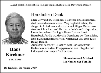 Traueranzeige von Hans Kirchner von vrm-trauer