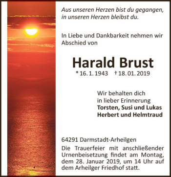 Traueranzeige von Harald Brust von vrm-trauer