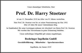Traueranzeige von Harry Stoetzer von vrm-trauer