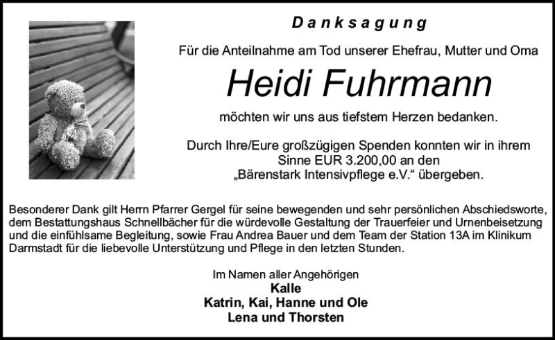  Traueranzeige für Heidi Fuhrmann vom 19.01.2019 aus vrm-trauer