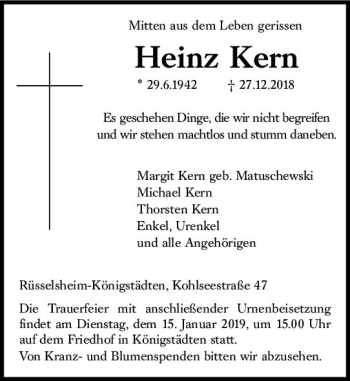Traueranzeige von Heinz Kern von vrm-trauer