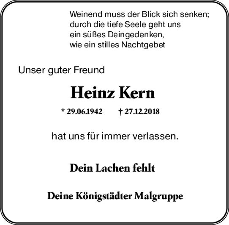  Traueranzeige für Heinz Kern vom 12.01.2019 aus vrm-trauer