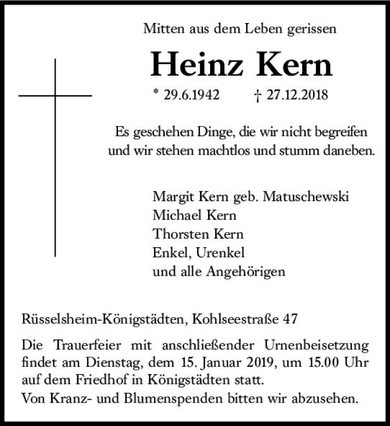 Traueranzeige für Heinz Kern vom 05.01.2019 aus vrm-trauer