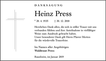 Traueranzeige von Heinz Press von vrm-trauer