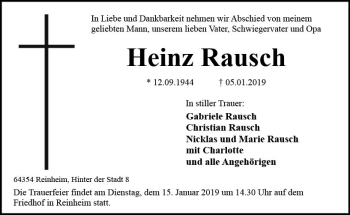 Traueranzeige von Heinz Rausch von vrm-trauer