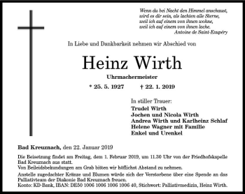 Traueranzeige von Heinz Wirth von vrm-trauer